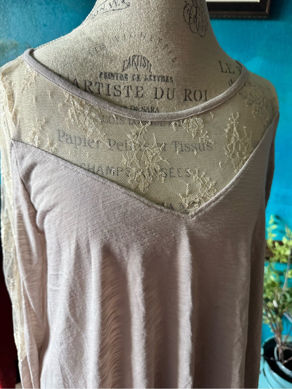 Miss Chievous Lace-Back Long Sleeve Pajama Top in Dusty Mauve NWOT